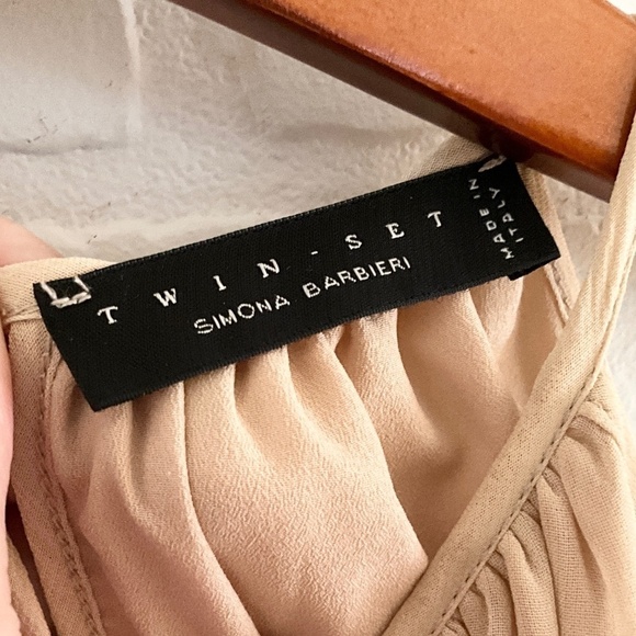 Twin-Set Simona Barbieri Mini dress Bow Ruffled Ivory Cream lined Flowy Sz S - Picture 5 of 16